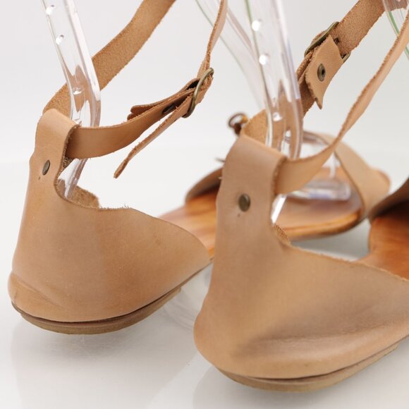 Borsalino Womens Sandals Size 41 10 Tan Leather Ankle Strap Boho Shoe Italy Made - Picture 6 of 12